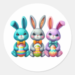 Sticker Rond Joli, coloré 3 lapin de Pâques