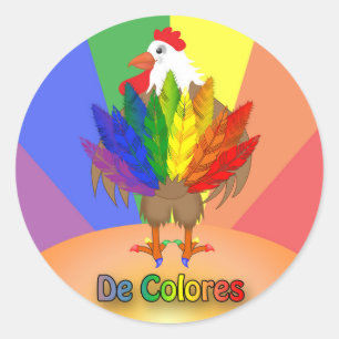 Sticker Rond Joli coq avec De Colores