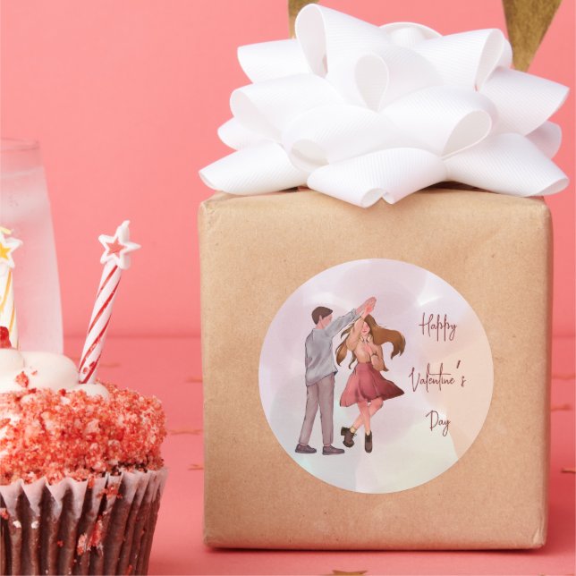 Sticker Rond Joli couple de danseuses illustrées Saint-Valentin (Fête)