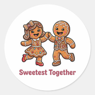 Sticker Rond Joli Couple en Pain d'Épice le Plus Mignon Ensembl