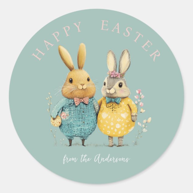 Sticker Rond Joli couple lapin de Pâques (Devant)