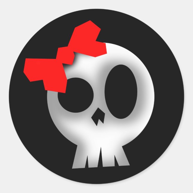 Sticker Rond Joli crâne avec Bow rouge (Devant)