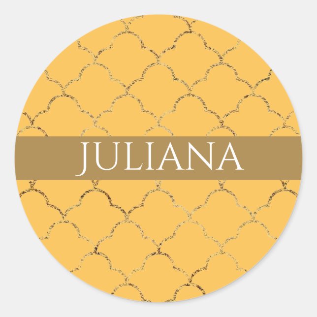 Sticker Rond Joli Daffodil Gold Quatrefoil Personnalisé (Devant)