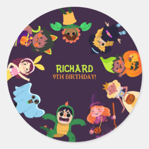Sticker Rond Joli Déguisement d'Halloween Fête d'Anniversaire M