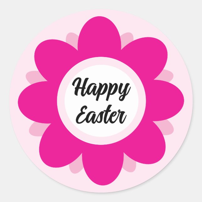 Sticker Rond Joli Design rose Fleur Joyeux Pâques (Devant)