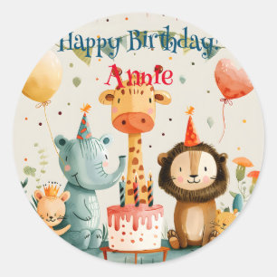 Sticker Rond Joli dessin animal enfants avec éléments d'anniver