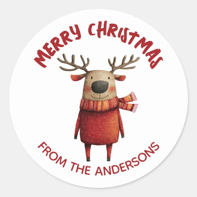 Sticker Rond Joli Dessin de Rinder Joyeux Noël de (Devant)