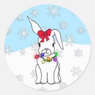 Sticker Rond Joli dessin Noël Lapin de Neige