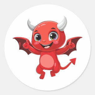 Sticker Rond Joli diable volant de dessin animé