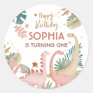 Sticker Rond Joli Dino Rose