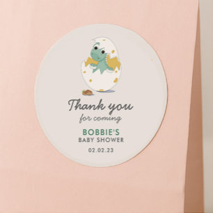 Sticker Rond Joli Dino Vert Jaune Thème Baby shower Merci