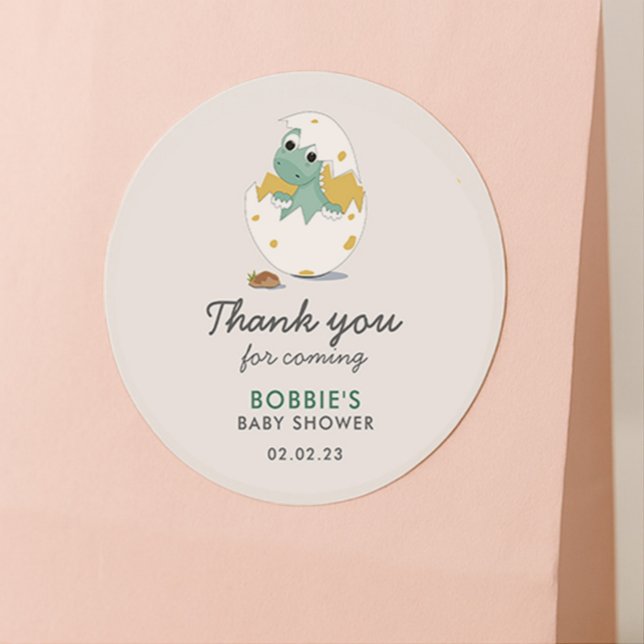 Sticker Rond Joli Dino Vert Jaune Thème Baby shower Merci (Créateur téléchargé)