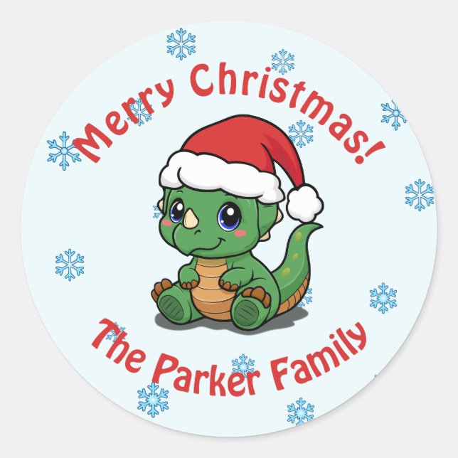 Sticker Rond Joli Dinosaur Enveloppe de Noël Phoques (Devant)