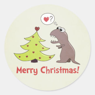 Sticker Rond Joli Dinosaure Caricature Joyeux Noël