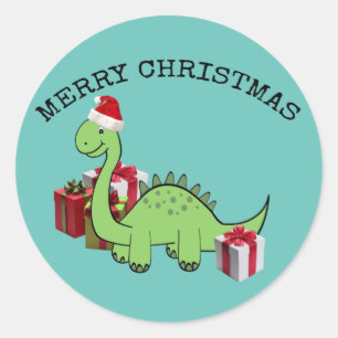 Sticker Rond Joli dinosaure de Noël Père Noël