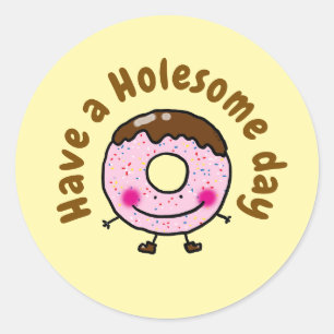 Sticker Rond Joli Donut Dessin Animé, Profitez D'une Journée Pl