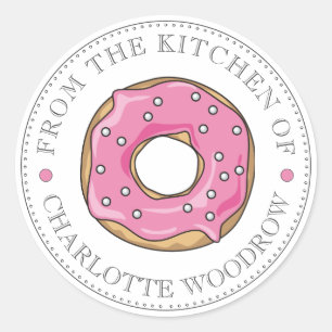 Sticker Rond Joli donut rose avec dessert de pépites
