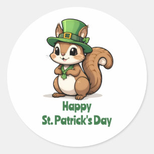 Sticker Rond Joli écureuil de la Saint Patrick avec Casquette v