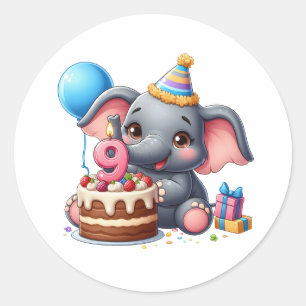 Sticker Rond Joli éléphant 9e anniversaire