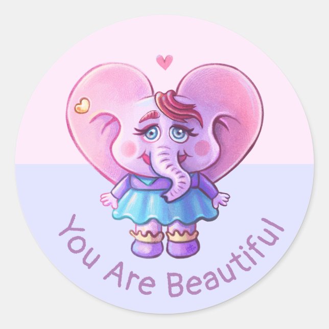 Sticker Rond Joli Éléphant Dit Que Tu Es Belle (Devant)