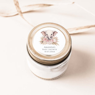 Sticker Rond Joli éléphant rose Boho Baby shower fille