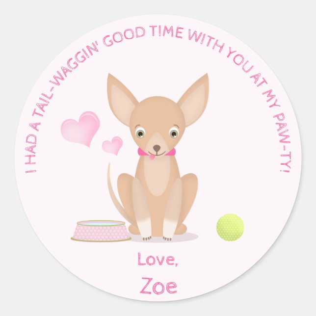 Sticker Rond Joli en Chihuahua rose (Devant)