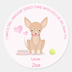 Sticker Rond Joli en Chihuahua rose