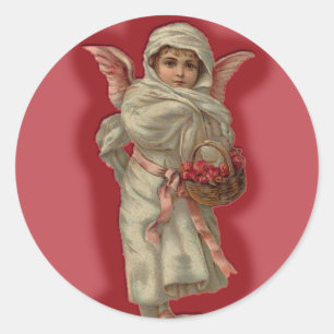 Sticker Rond Joli enfant d'ange victorien avec panier