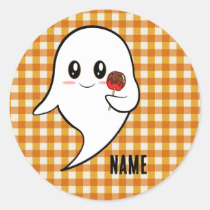 Sticker Rond Joli fantôme avec pomme confite