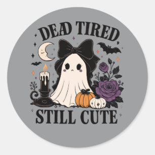 Sticker Rond Joli fantôme coquette d'Halloween avec un nœud