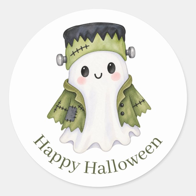 Sticker Rond Joli fantôme de Frankenstein | Halloween effrayant (Devant)