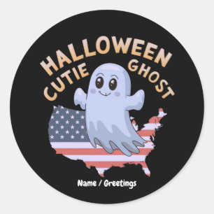 Sticker Rond Joli fantôme d'Halloween Drapeau américain Kawaii