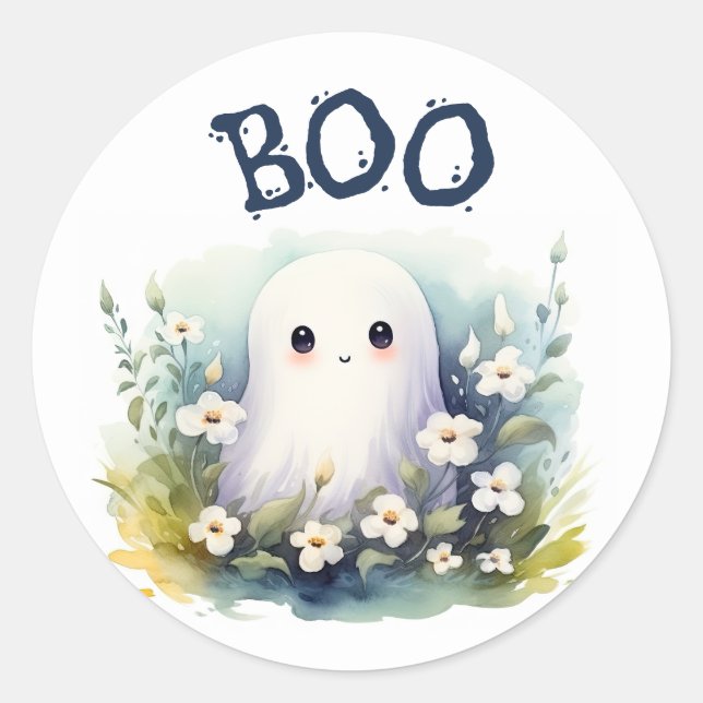 Sticker Rond Joli fantôme floral Halloween (Devant)