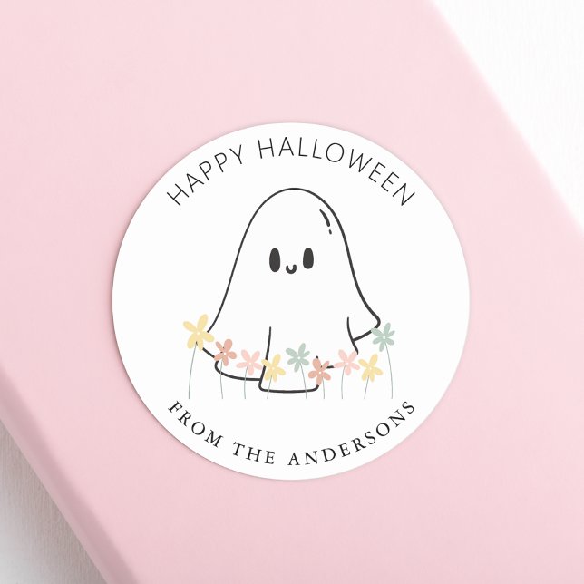 Sticker Rond Joli Fantôme Floral Halloween (Créateur téléchargé)