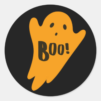 Sticker Rond Joli fantôme orange BOO classique halloween