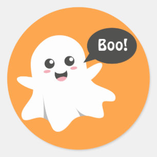 Sticker Rond Joli Fantôme qui fait Bouh, Joyeux Halloween