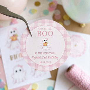 Sticker Rond Joli Fantôme Rose Halloween Anniversaire