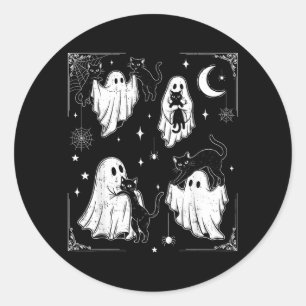 Sticker Rond Joli fantôme tenant un chat drôle Halloween hommes