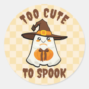 Sticker Rond Joli fantôme trop mignon pour parler Caricature Ha
