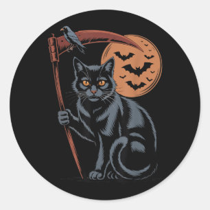 Sticker Rond Joli Faucheur Mort Chat Noir Halloween Maman