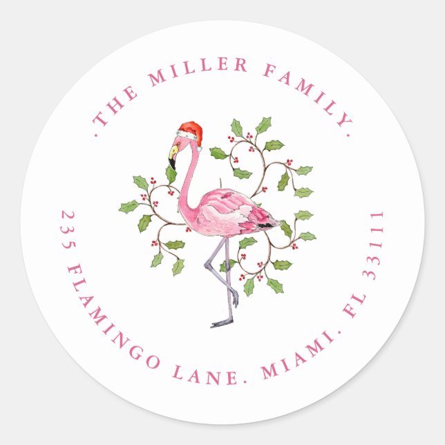 Sticker Rond Joli Flamant rose aquarelle Vacances (Devant)