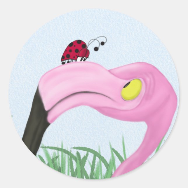 Sticker Rond Joli Flamant rose rose (Devant)