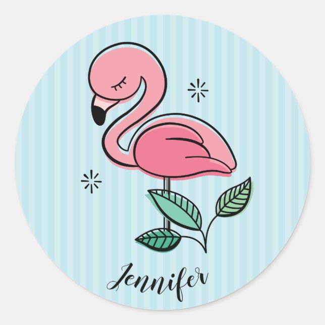 Sticker Rond Joli Flamant rose rose (Devant)
