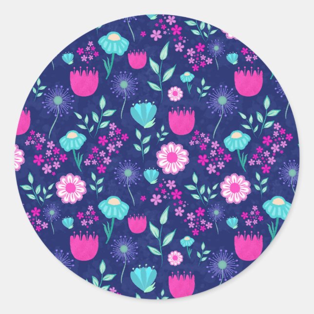 Sticker Rond Joli fond à motif floral (Devant)