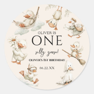 Sticker Rond joli fou de canard ,Un Fou de Canard 1ère Fête