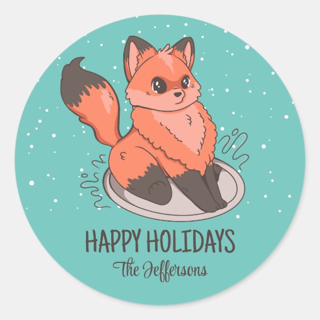 Sticker Rond Joli Fox Noël Animal Snowy Vacances d'hiver (Devant)