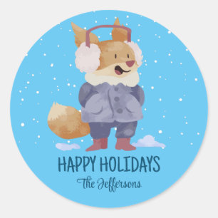 Sticker Rond Joli Fox Noël Animal Snowy Vacances d'hiver