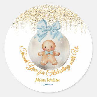 Sticker Rond Joli garçon en pain d'épice bleu Ornement de Noël