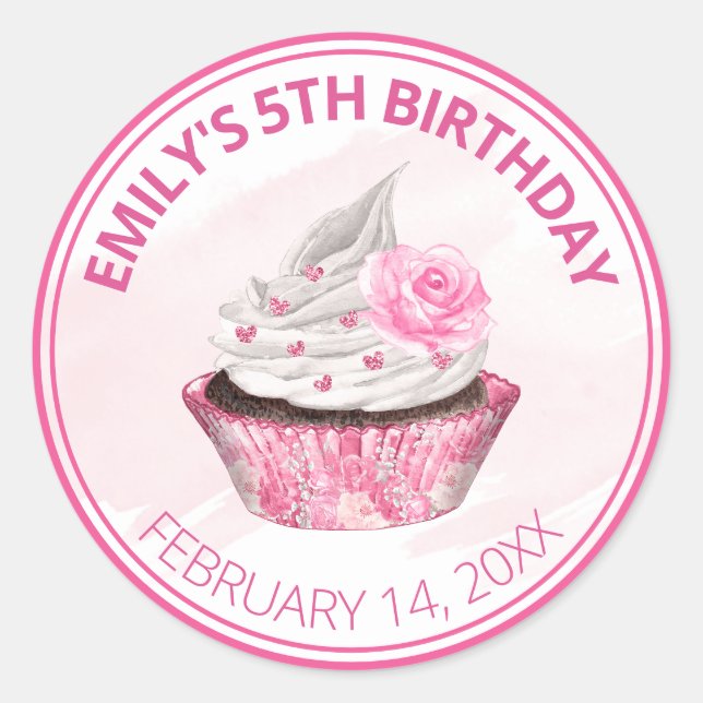 Sticker Rond Joli gâteau cupcake d'anniversaire avec glaçage ro (Devant)