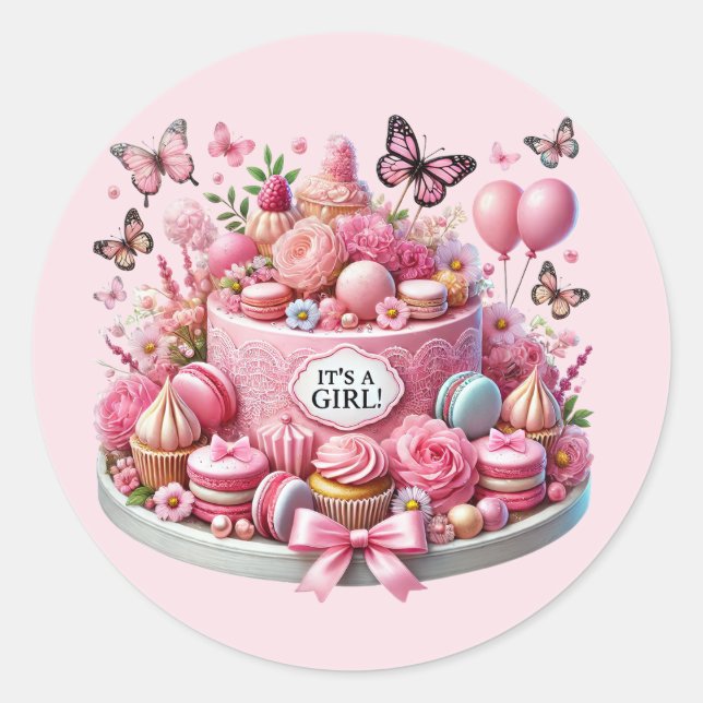 Sticker Rond Joli gâteau de douche pour bébé fille (Devant)